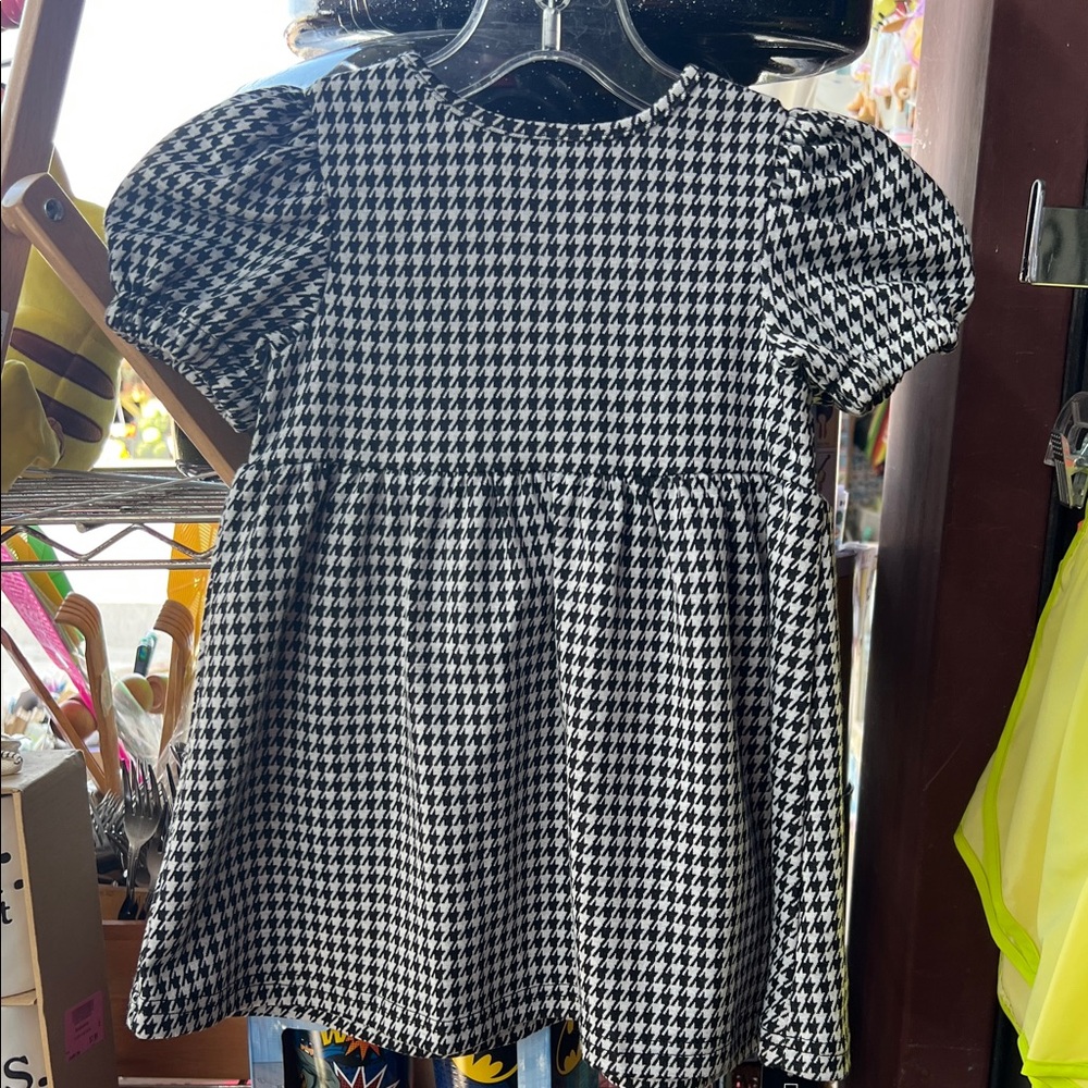 Charming Black and White Houndstooth Kids Dress